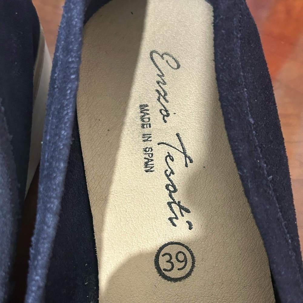Enzo Tesoti Leather Suede Low Heel Loafer Sz 8.5 US (39 EU) Navy w/ Gold Accent - Picture 12 of 13